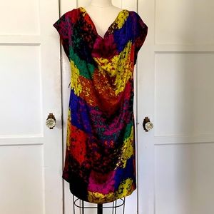 TRINA TURK Silk Cowl Neck Shift Dress Multicolor Abstract Print sz 8